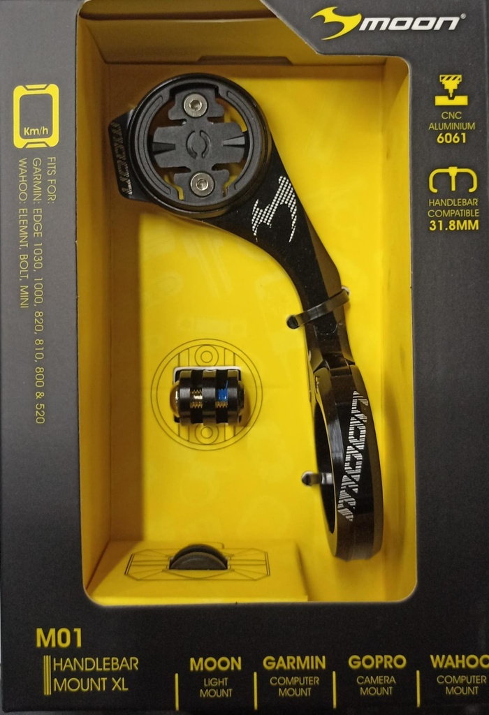 SOPORTE MANILLAR MOON M-01 XL 31.8 PARA MONTAJE CICLOCOMPUTADOR GARMIN/CAMARA GOPRO CON LUZ MOON