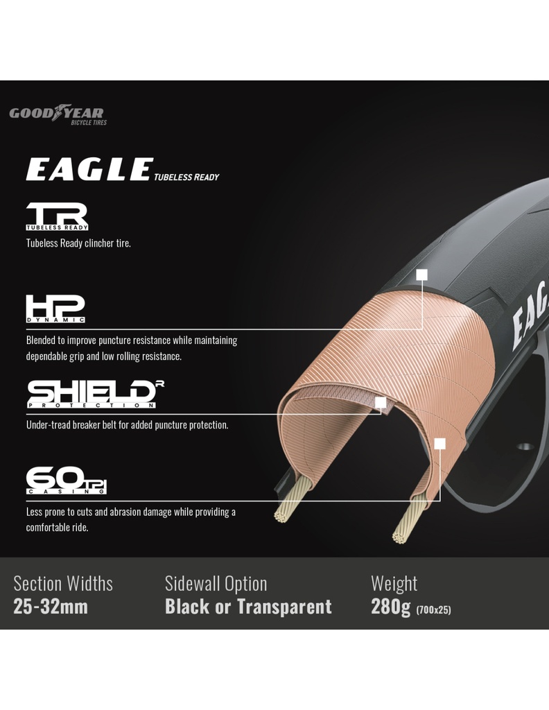 GOODYEAR Cubierta Eagle 700x32 TLR Neg